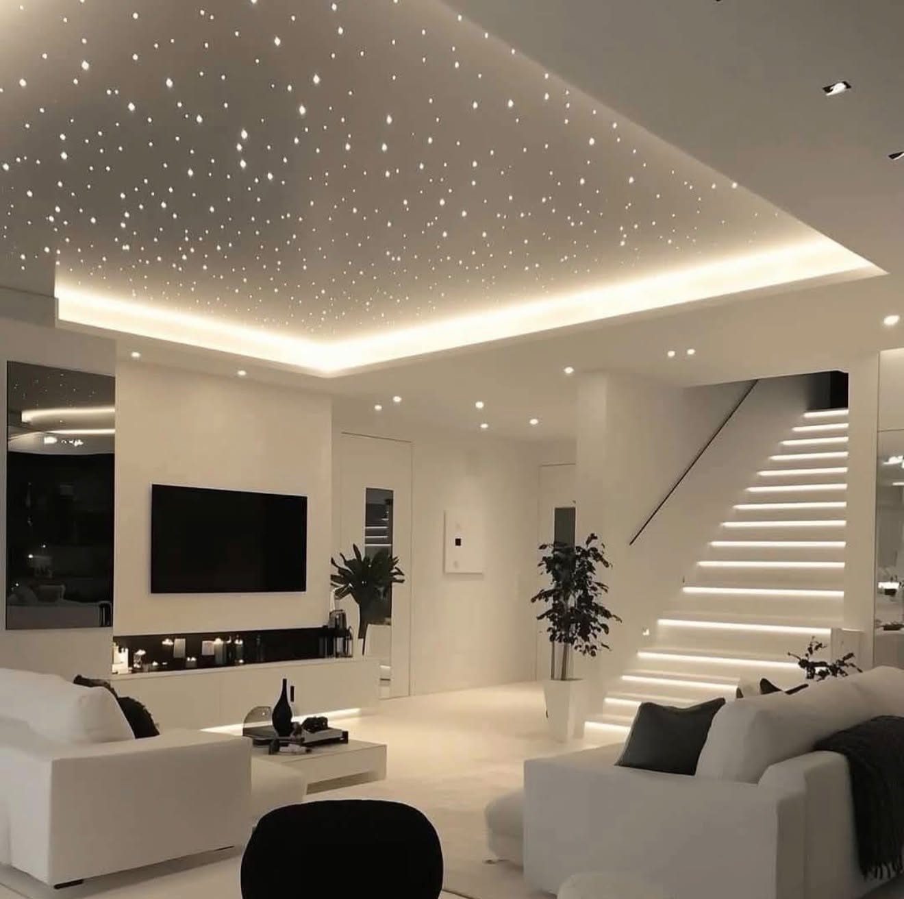 Star ceiling with lit stairs